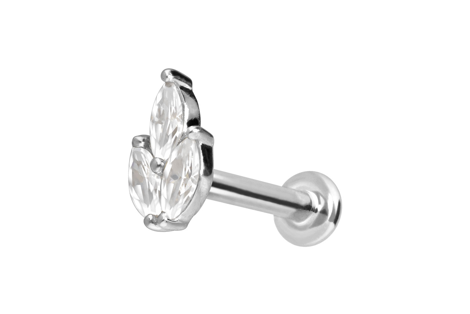 14 Karat Gold Labret Piercing mit Innengewinde MOISSANIT-LOTUSBLÜTE